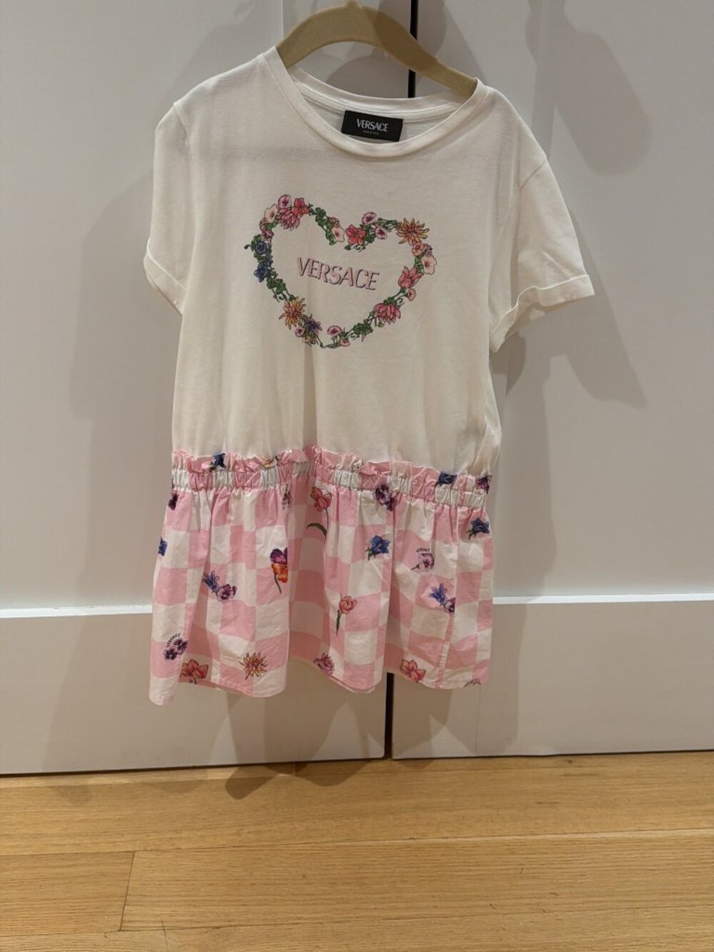 Versace Girls Floral Heart T-Shirt Dress Pink White Size 8 / 128 cm
